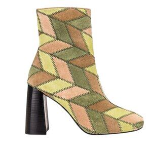 Jeffrey Campbell Verus Patchwork Bootie Heels Boots Green Size 9.5 Women's